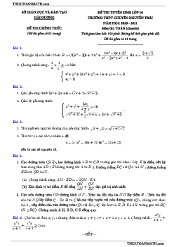 Đề Toán tuyển sinh lớp 10 năm 2020 – 2021 trường chuyên Nguyễn Trãi – Hải Dương