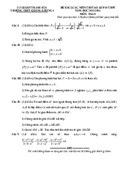 Đề KSCL Toán thi vào 10 năm 2023 – 2024 trường THPT Quảng Xương 4 – Thanh Hoá