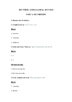 Sách bài tập tiếng Anh lớp 4 unit 1 Global success