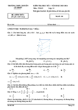 Đề học kỳ 1 Toán 11 năm 2023 – 2024 trường chuyên Lê Khiết – Quảng Ngãi