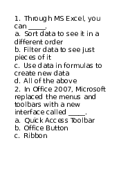 Bài tập Trắc nghiệm - Business Computing Skills | Trường Đại học Quốc tế, Đại học Quốc gia Thành phố HCM