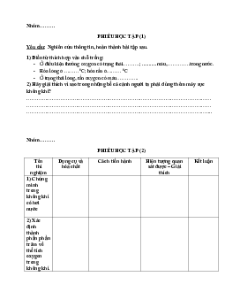 Bài 11. Oxygen Không khí(Phiếu học tập) | Bài giảng Khoa học tự nhiên 6 | Kết nối tri thức