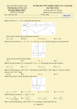 Đề thi thử tốt nghiệp THPT 2024 môn Toán lần 1 sở GD&ĐT Bà Rịa – Vũng Tàu