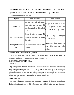Sinh học 12 bài 26: Học thuyết tiến hoá tổng hợp hiện đại