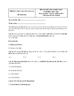 Đề thi thử THPT Quốc gia năm 2021 môn Hóa học Trường THPT Chuyên Long An (có đáp án)
