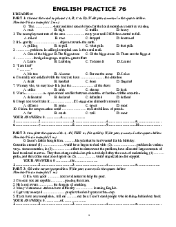 Tuyển tập đề luyện đội tuyển thi học sinh giỏi lớp 10, 11, 12 THPT cấp tỉnh thành phố (có đáp án) - ENGLISH PRACTICE 76