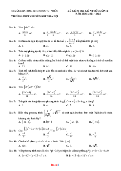 Đề kiểm tra kiến thức Toán lớp 12 Nnm 2022 Chuyên Đại Học KHTN Hà Nội (có lời giải chi tiết)