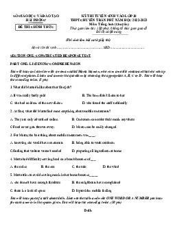 Đề thi tuyển sinh vào lớp 10 THPT môn Tiếng Anh Chuyên, THPT Chuyên Trần Phú. Hải Phòng năm học 2022-2023