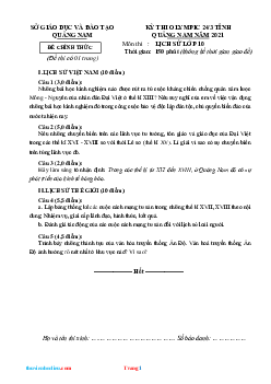 Đề Thi Olympic Lịch Sử 10 Sở GD&ĐT Quảng Nam 2021 (Có đáp án)
