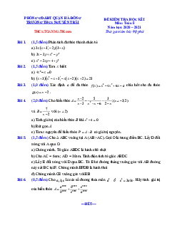 Đề thi học kì 1 Toán 8 năm 2020 – 2021 trường THCS Nguyễn Trãi – Hà Nội