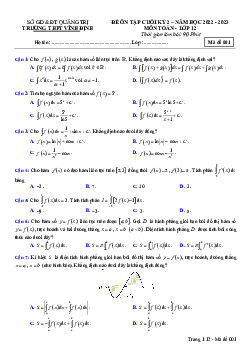 Đề ôn tập cuối kỳ 2 Toán 12 năm 2022 – 2023 trường THPT Vĩnh Định – Quảng Trị