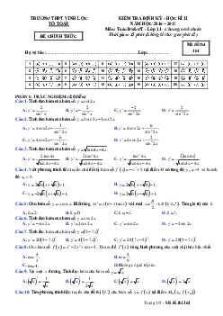 Đề kiểm tra Đại số và Giải tích 11 chương 5 (Đạo hàm) trường THPT Vinh Lộc – TT. Huế