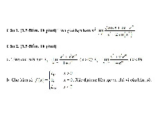 Đề thi Giải tích 1 ca 1 kỳ 1 năm học 2021-2022 | Trường Đại học Công nghệ, Đại học Quốc gia Hà Nội
