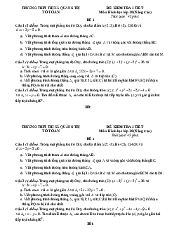 Đề kiểm tra 1 tiết Hình học 10 chương 3 năm 2018 – 2019 trường Thị xã Quảng Trị