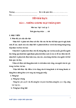 Giáo án Ngữ văn 8 Bài 1: Những gương mặt thân yêu | Chân trời sáng tạo