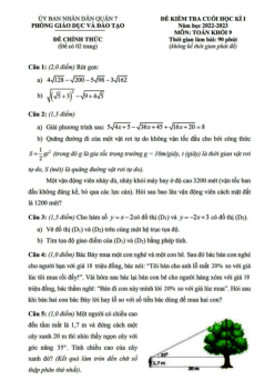 Đề cuối học kì 1 Toán 9 năm 2022 – 2023 phòng GD&ĐT Quận 7 – TP HCM