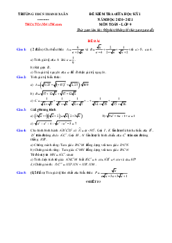 Đề thi giữa kì 1 Toán 9 năm 2020 – 2021 trường THCS Thanh Xuân – Hà Nội