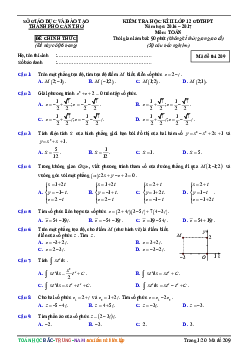 Đề thi HK2 Toán 12 năm học 2016 – 2017 sở GD và ĐT Cần Thơ