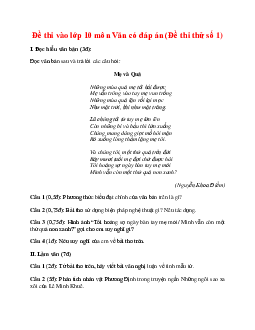 Đề thi vào lớp 10 môn Văn có đáp án (Đề thi thử số 1)