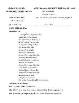 Đề thi thử THPT Quốc gia 2022 môn Ngữ văn lần 2 trường THPT Chuyên Lam Sơn, Thanh Hóa (có đáp án)
