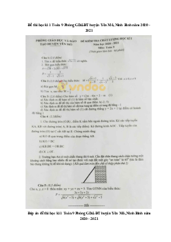 Đề thi học kì 1 Toán 9 Phòng GD&ĐT huyện Yên Mô, Ninh Bình năm 2020 - 2021(có đáp án)