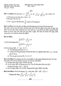 Đề kiểm tra giữa học kì 2 Toán 9 năm 2021 – 2022 trường THCS Tân Dân – Hà Nội