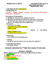 Đề cương ôn tập học kỳ 2 môn Tiếng Anh lớp 10 THPT Lý Thái Tổ