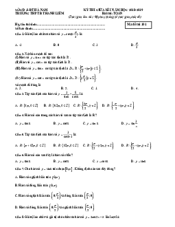 Đề thi giữa kỳ 1 Toán 11 năm học 2018 – 2019 trường THPT B Thanh Liêm – Hà Nam