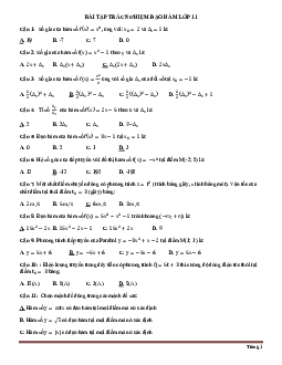 TOP 90 câu trắc nghiệm đạo hàm của hàm số môn Toán lớp 11 (có đáp án)