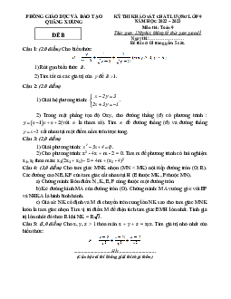 Đề khảo sát Toán 9 năm 2022 – 2023 phòng GD&ĐT Quảng Xương – Thanh Hoá