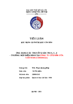 Tiểu luận: Ứng dụng các thuyết quản trị X, Y, Z - Trường hợp điển hình tại công ty cổ phần sữa Việt Nam Vinamilk | Trường Đại Học Thủ Đô Hà Nội