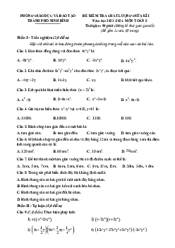 Đề giữa kì 1 Toán 8 năm 2023 – 2024 phòng GD&ĐT thành phố Ninh Bình