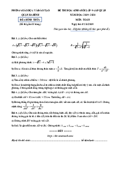 Đề thi HSG Toán 9 cấp quận năm 2019 – 2020 phòng GD&ĐT Ba Đình – Hà Nội