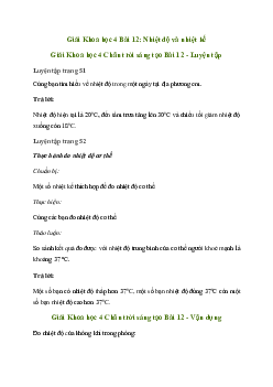 Giải Khoa học lớp 4 Bài 12: Nhiệt độ và nhiệt kế| Chân trời sáng tạo