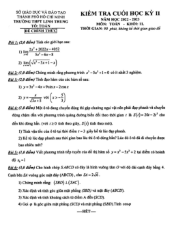 Đề cuối học kỳ 2 Toán 11 năm 2022 – 2023 trường THPT Linh Trung – TP HCM