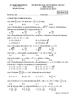 Đề thi HK2 Toán 12 năm học 2016 – 2017 sở GD và ĐT Bình Phước