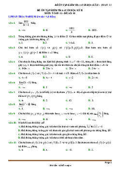 Top 15 đề ôn tập kiểm tra cuối học kỳ 2 môn Toán 11 (70% TN + 30% TL)