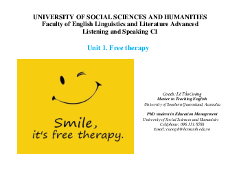 Unit 1 - Free therapy | Speaking and listening  | Đại học Khoa học Xã hội và Nhân văn, Đại học Quốc gia Thành phố HCM