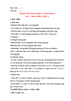 Giáo án Công nghệ 6 sách Chân trời sáng tạo Bài 7 Tiết 1
