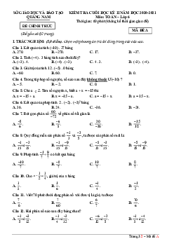 Đề thi cuối học kỳ 2 Toán 6 năm 2020 – 2021 sở GD&ĐT Quảng Nam