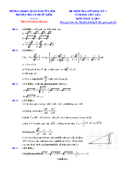 Đề thi giữa kì 1 Toán 9 năm 2020 – 2021 trường THCS Quỳnh Mai – Hà Nội