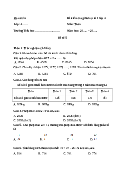 Đề thi giữa học kì 2 lớp 4 môn Toán Kết nối tri thức - Đề số 5