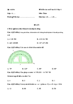 Đề thi cuối học kì 1 lớp 4 môn Toán Chân trời sáng tạo - Đề số 5