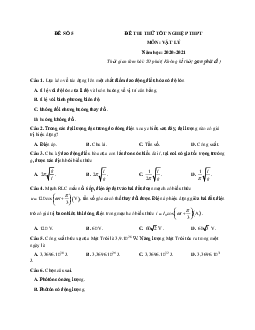 Đề thi thử THPT Quốc gia năm 2020 - 2021 môn Vật Lí - Đề 5 (có đáp án)