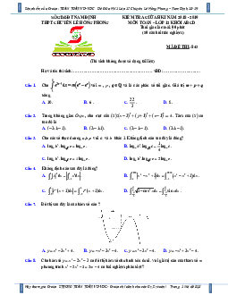 Đề kiểm tra giữa kỳ 1 năm 2018 Toán 12 trường THPT chuyên Lê Hồng Phong – Nam Định