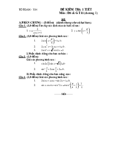 Đề kiểm tra 1 tiết Đại số và Giải tích 11 chương 1 có lời giải chi tiết