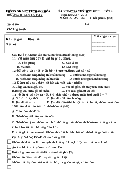 Đề thi học kì 2 môn Khoa học lớp 4 trường Tiểu học Minh Khai, Thanh Hóa năm 2017 - 2018