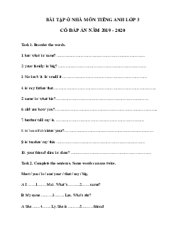 Phiếu bài tập ở nhà tiếng Anh lớp 3 - Ngày 11/04