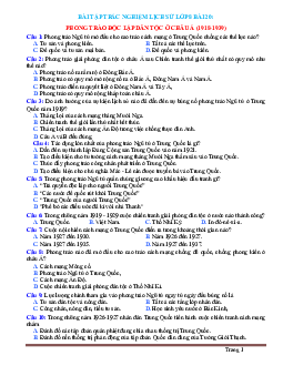 Trắc nghiệm Sử 8 bài 20: Phong Trào Độc Lập dân tộc ở Châu Á 1918-1939 (có đáp án)
