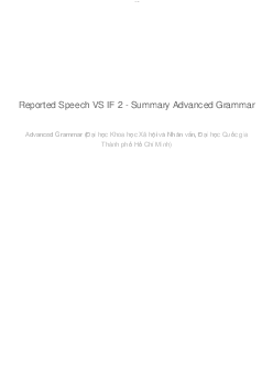 Reported Speech VS IF 2 - Summary | Advance grammar | Đại học Khoa học Xã hội và Nhân văn, Đại học Quốc gia Thành phố HCM